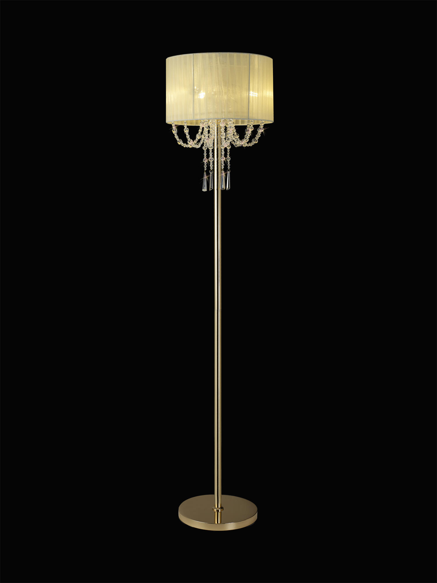 Freida French Gold-Ivory Cream Crystal Floor Lamps Diyas Shaded Floor Lamps